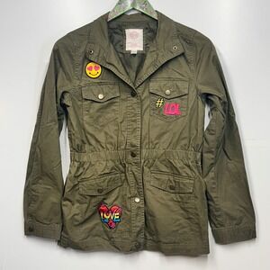 So 16 Olive Green Utility‎ Jacket with Patches  emoji love smile Snap closure